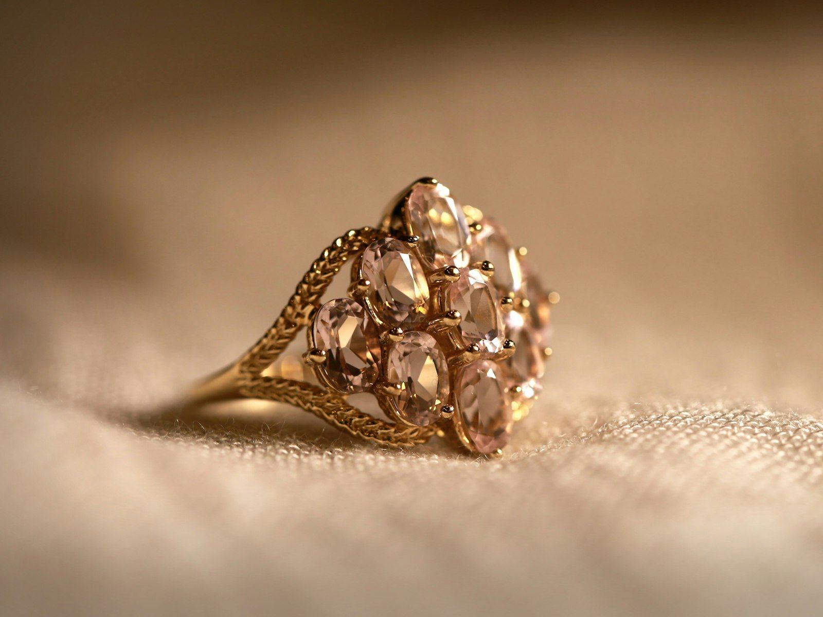 Gold ring detail on fabric